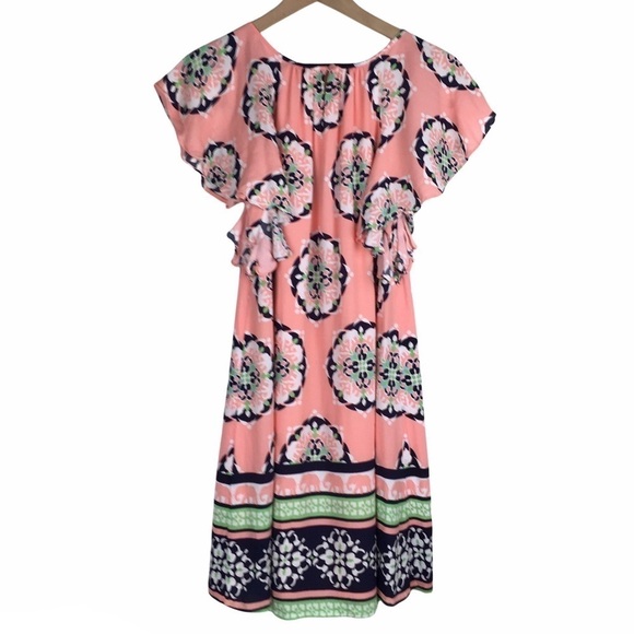 CROWN & IVY Dress Elephants Floral Medallion Boho Flutter Sleeve Mini Size Small - Picture 4 of 10